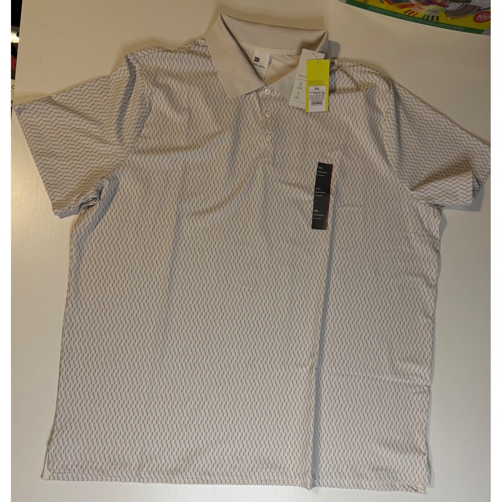 All in Motion Mens Textured Polo Shirt XXL Cream Blue Moisture Wicking New